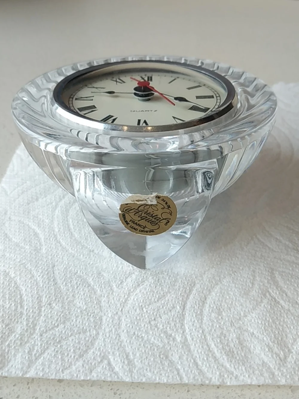 Cristal D'Arques France Classic Clear Crystal Table Clock - Silver Tone Accent